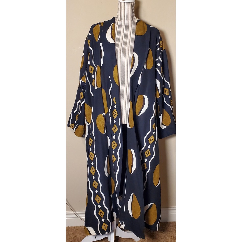 Back 2 Nature by Pegasus Navy Mustard Cotton Abstract Duster Cardigan One Size
